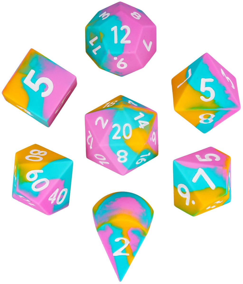 Joya Dice® Dungeons and Dragons Dobbelsteen Set | Siliconen Bounce Dice | Extra Grote DnD Dobbelstenen | Polydice 7 Stuks Set | Voor D&D & TTRPG | Regenboog Pastel